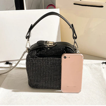 Luxury Designer Brand Silver Clutch Purse | Women's Evening Banquet Bag & Crystal Rhinestone Shoulder Bag (Fashion Handbags)