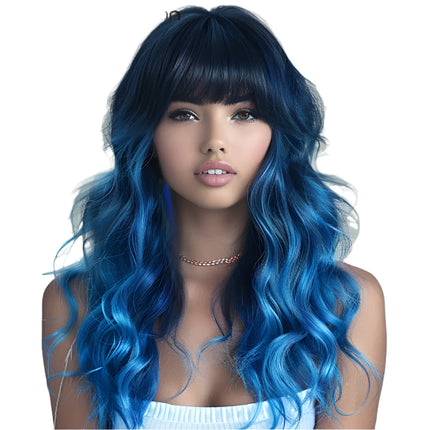 22" T1B/Purple Body Wave Wig with Bangs | "Put On & Go" Full Machine Made Human Hair