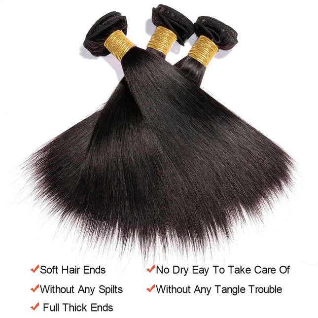 12A Peruvian Straight Bundles | 100% Raw Virgin Human Hair Extensions (Natural Black, 1/3/4 Pcs)
