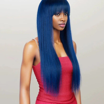 Dirty Pink Straight Human Hair Wig with Bangs | Full Machine Made Brazilian Remy for Women (Wear & Go)