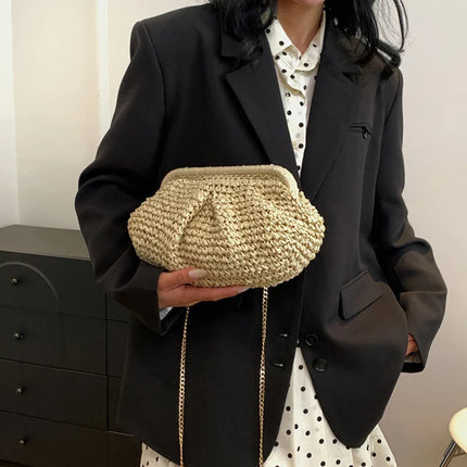 Bohemian Straw Dumpling Clutch Bag | Woven Straw Tote Purse for Women (Summer Beach Bag, Wicker Clutch)