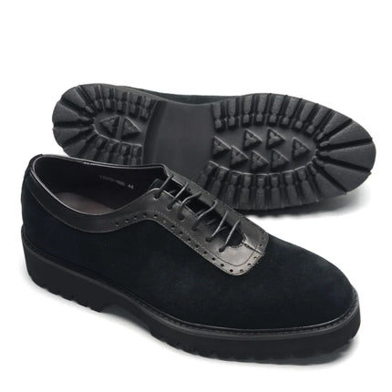 Designer Luxury Platform Oxfords for Men | Cow Suede Genuine Leather Black & Blue Casual Shoe (Height Increasing)