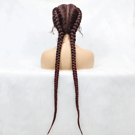 Handmade Double Dutch Cornrow Braided Wig | Natural Black Lace Front | Baby Hair | Kanekalon Synthetic Wig for Women