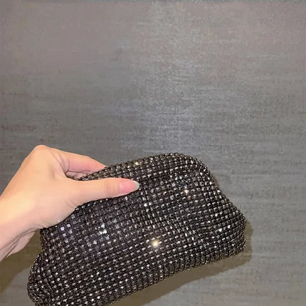Luxury Glitter Cloud Bag Women's Handbag | Crystal Shiny Rhinestones Diamond Evening Bag (Wedding Party Clutch Purse Shoulder Bag)