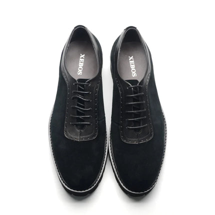Designer Luxury Platform Oxfords for Men | Cow Suede Genuine Leather Black & Blue Casual Shoe (Height Increasing)