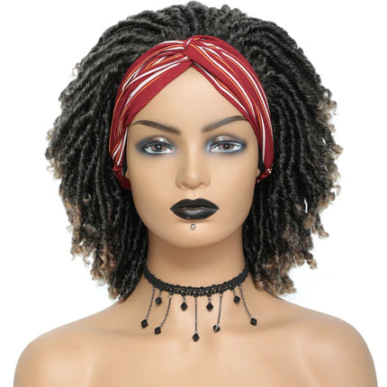 Soft Faux Locs Headband Wig - 6 Inch Ombre Dreadlock Wig for Black Women - Curly Braided Synthetic Wig with Headband - 1B, Burgundy, 27, 30, 613 Options