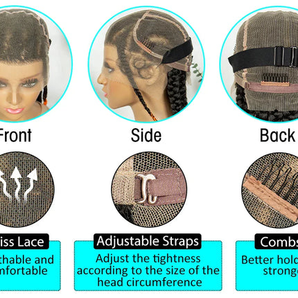 Knotless Box Braids Full Lace Wig | Cornrow Accents | Baby Hair | Synthetic Braided Wig