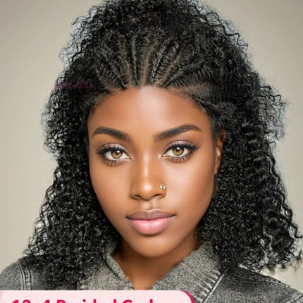 Kinky Curly Braided Bun Wig | 13x4 Lace Front | Human Hair | Remy | 210 Density