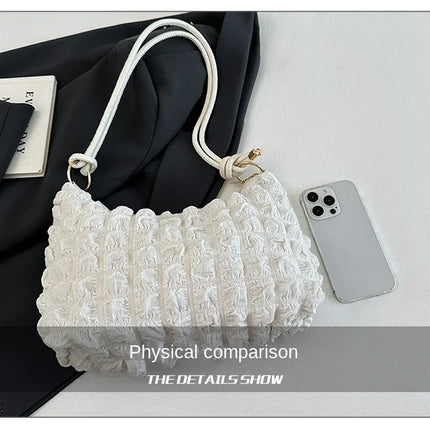 Canvas Wrinkle Bag for Women | Shoulder Bags & Pleated Bubbles Handbags (Padded Casual Underarm Quilted Tote Cloud Bag Purse)