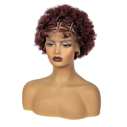 Burgundy Afro Curly Braids Bob Wig | 13x6 Lace | Baby Hair | Bouncy Curls