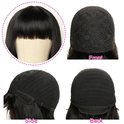 Peruvian Straight Bob Wig with Bangs | Full Machine Made Human Hair Wig | Natural Color