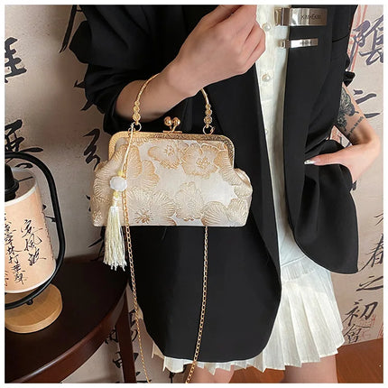 Chinese Style Embroidered Shoulder Bag | Elegant Handbag & Retro Small Square Bag (Wedding Party Luxury Designer Women's Evening Clutch)