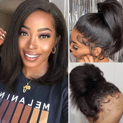 13x4 Glueless Kinky Straight Bob Wig | Ready-to-Wear | Brazilian Remy Hair | HD Transparent Lace