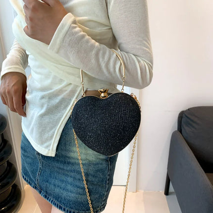 Shiny Heart Shape Metal Evening Clutch Bag for Women | Fashion Chain Shoulder Crossbody Bag (Luxury Lady Purse)