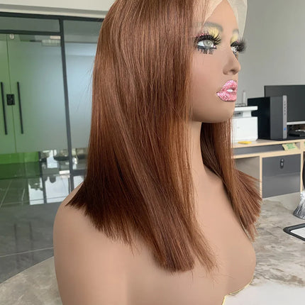 #4 Chocolate Fall Brown Bone Straight Bob Wig | 13x4 Transparent Lace Front Raw Vietnamese Human Hair (250% Density)