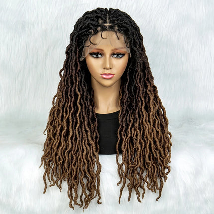 Knotless Box Braided Wig with Curly Ends & Baby Hair | Synthetic Lace Front Wig for Black Women