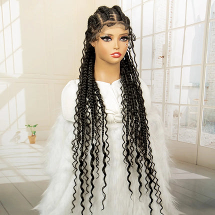 Boho Cornrow & Knotless Box Braids Wig | Full Lace | Kanekalon Hair | Women's Braided Wig