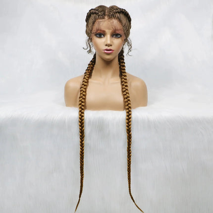 Handmade Double Dutch Cornrow Braided Wig | Natural Black Lace Front | Baby Hair | Kanekalon Synthetic Wig for Women