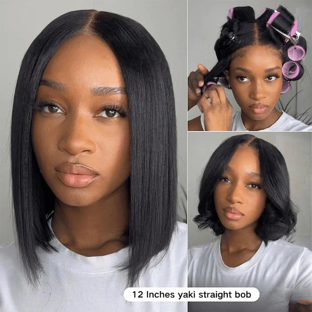 13x4 Glueless Kinky Straight Bob Wig | Ready-to-Wear | Brazilian Remy Human Hair
