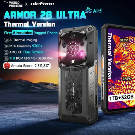 Ulefone Armor 28 Ultra 5G AI Thermal Imaging Rugged Phone Dimensity 9300+ 1TB ROM 32GB RAM Android Smartphone