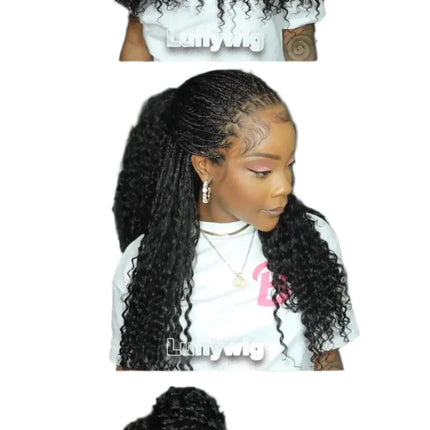 26"+ Boho Knotless Braids Ponytail Wig | HD Full Lace | Human Hair | 300% Density | Baby Hair