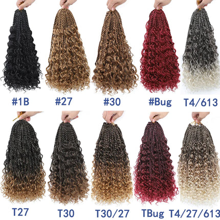 Ombre Goddess Box Braids Crochet Hair with Curly Ends | 14 Inch | 1-6 Packs