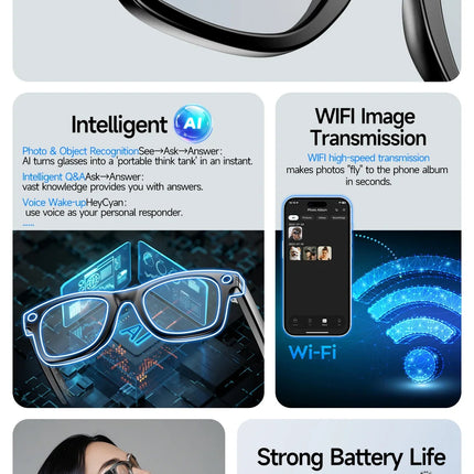 GUHUAVMI New 800W Camera AI Smart Glasses Color-Changing Translation Glasses Photo Video Recording Waterproof