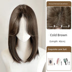 Elegant eight-character bangs clavicle hair [Cold Brown] + care three-piece set