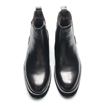 British Style High Top Men's Chelsea Boots | Classic Luxury Genuine Leather (Height Increasing, Elastic Band)