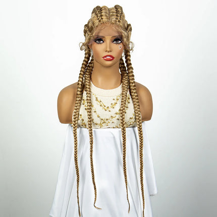 36" 27/613 Blonde Cornrow Braided Wig | Lace Frontal Box Braids | Synthetic Wig with Baby Hair for Black Women