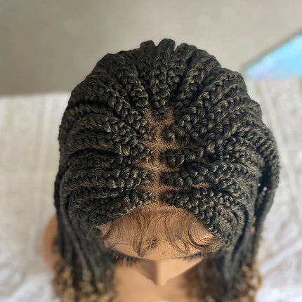 18" Curly End Box Braided Lace Front Wig | 4x4 Lace | Baby Hair | Synthetic Afro Wig