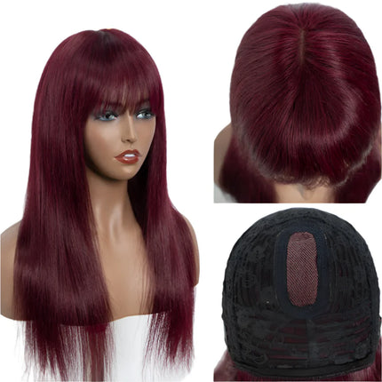 Bone Straight Human Hair Wig with Bangs | 3x1 Middle Part Lace Wig (Remy, Clearance Sale)