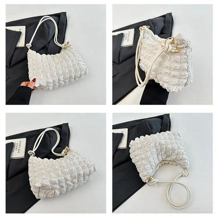 Canvas Wrinkle Bag for Women | Shoulder Bags & Pleated Bubbles Handbags (Padded Casual Underarm Quilted Tote Cloud Bag Purse)