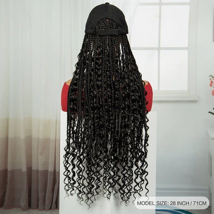 28" Curly Knotless Box Braids Hat Wig | Synthetic Baseball Cap Wig