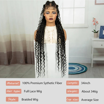34" Twisted Cornrow Full Lace Braided Wig | Baby Hair | Synthetic Lace Front Braids | Black Women