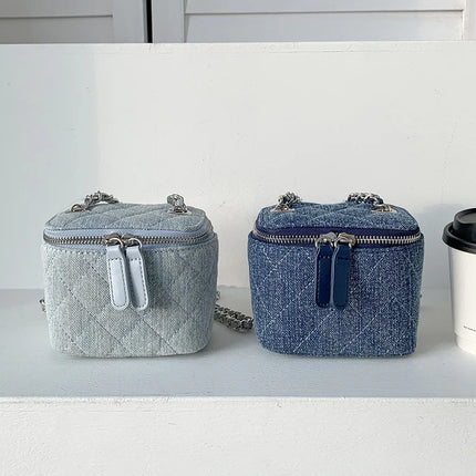 Mini Denim Crossbody Bags for Women | Lingge Chains Shoulder Bag & Fashion Brands Box Bag (Lipstick Coins Purses & Handbags)