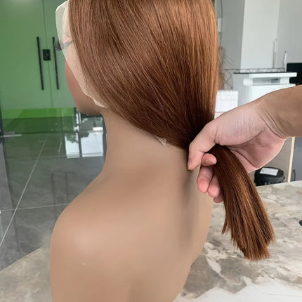 #4 Chocolate Fall Brown Bone Straight Bob Wig | 13x4 Transparent Lace Front Raw Vietnamese Human Hair (250% Density)