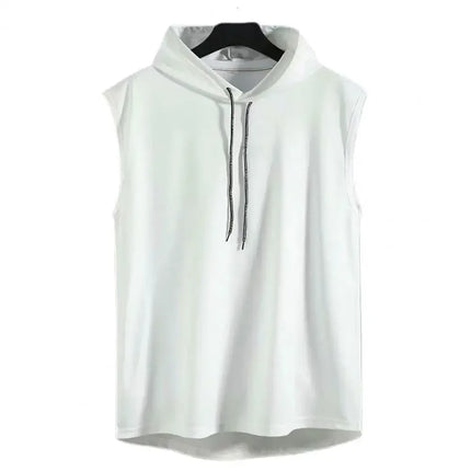 Silk Summer Muscle Hoodie Vest Sleeveless Bodybuilding Gym Workout Fitness Shirt