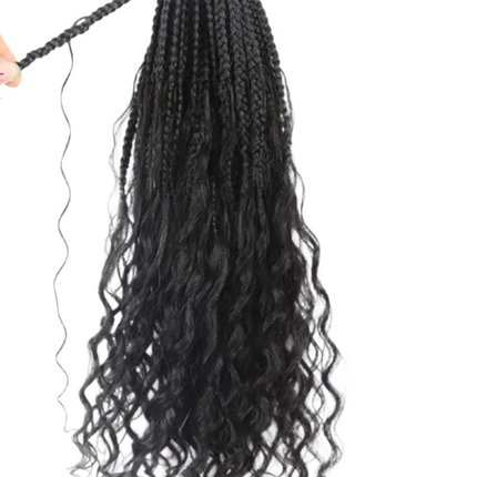 30" Crochet Boho Box Braids | Human Hair Curly Ends | Pre-Looped | Brazilian Remy Hair Extensions