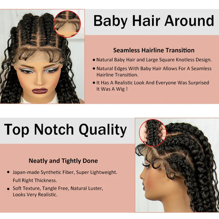 34" Twisted Cornrow Full Lace Braided Wig | Baby Hair | Synthetic Lace Front Braids | Black Women