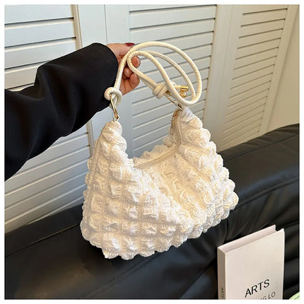 Canvas Wrinkle Bag for Women | Shoulder Bags & Pleated Bubbles Handbags (Padded Casual Underarm Quilted Tote Cloud Bag Purse)