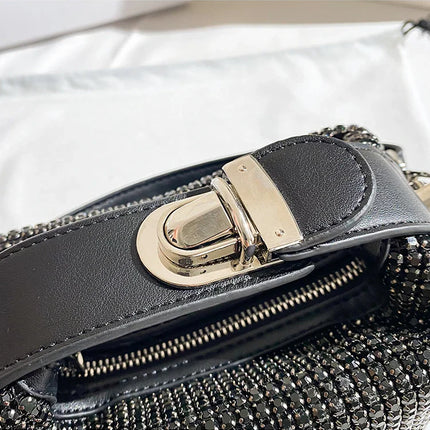 Luxury Designer Brand Silver Clutch Purse | Women's Evening Banquet Bag & Crystal Rhinestone Shoulder Bag (Fashion Handbags)