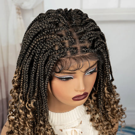 Knotless Box Boho Braided Wig with Curly Ends | Short Bob Style | Full Lace Synthetic Wig for Black Women