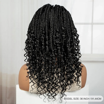 Knotless Box Boho Braided Wig with Curly Ends | Short Bob Style | Full Lace Synthetic Wig for Black Women