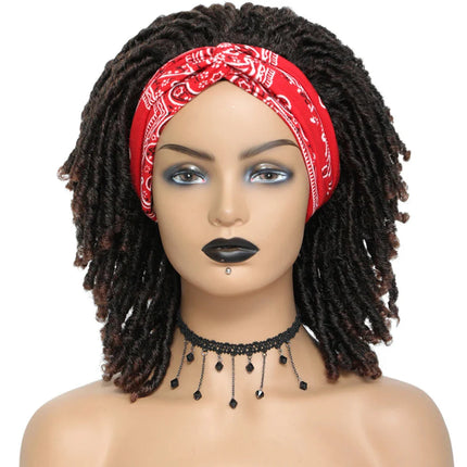 Soft Faux Locs Headband Wig - 6 Inch Ombre Dreadlock Wig for Black Women - Curly Braided Synthetic Wig with Headband - 1B, Burgundy, 27, 30, 613 Options