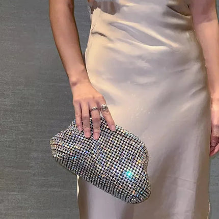 Luxury Glitter Cloud Bag Women's Handbag | Crystal Shiny Rhinestones Diamond Evening Bag (Wedding Party Clutch Purse Shoulder Bag)
