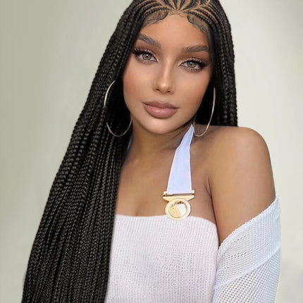 36" Cornrow Braided Wig | Full Lace Braided Wig | Box Braids | Long Braids | Synthetic Hair | Black Women