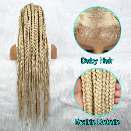 613 Blonde Full Lace Cornrow & Big Square Knotless Box Braids Wig | Synthetic Lace Front Wig for Black Women