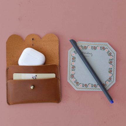 Scalloped Leather Card Carrier