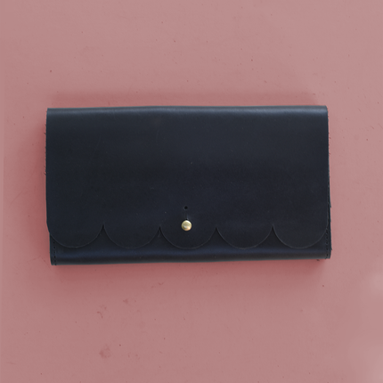 Scalloped Fold Over Leather Wallet